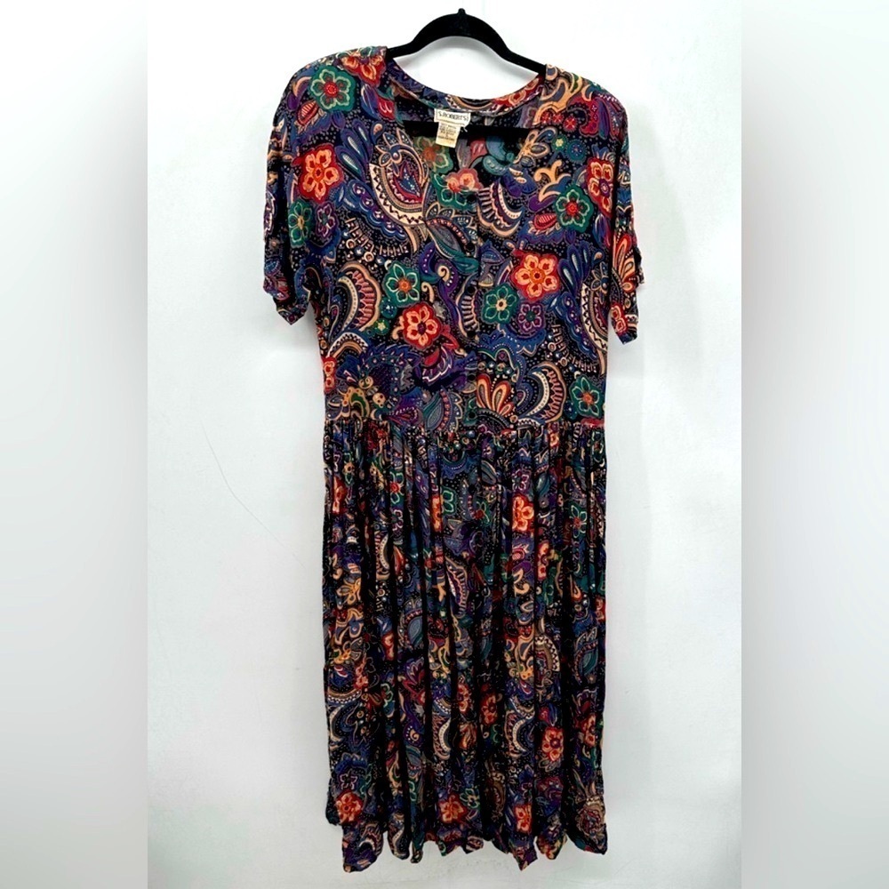 Y2K VINTAGE S Roberts pleated maxi length classic structured floral dress S
